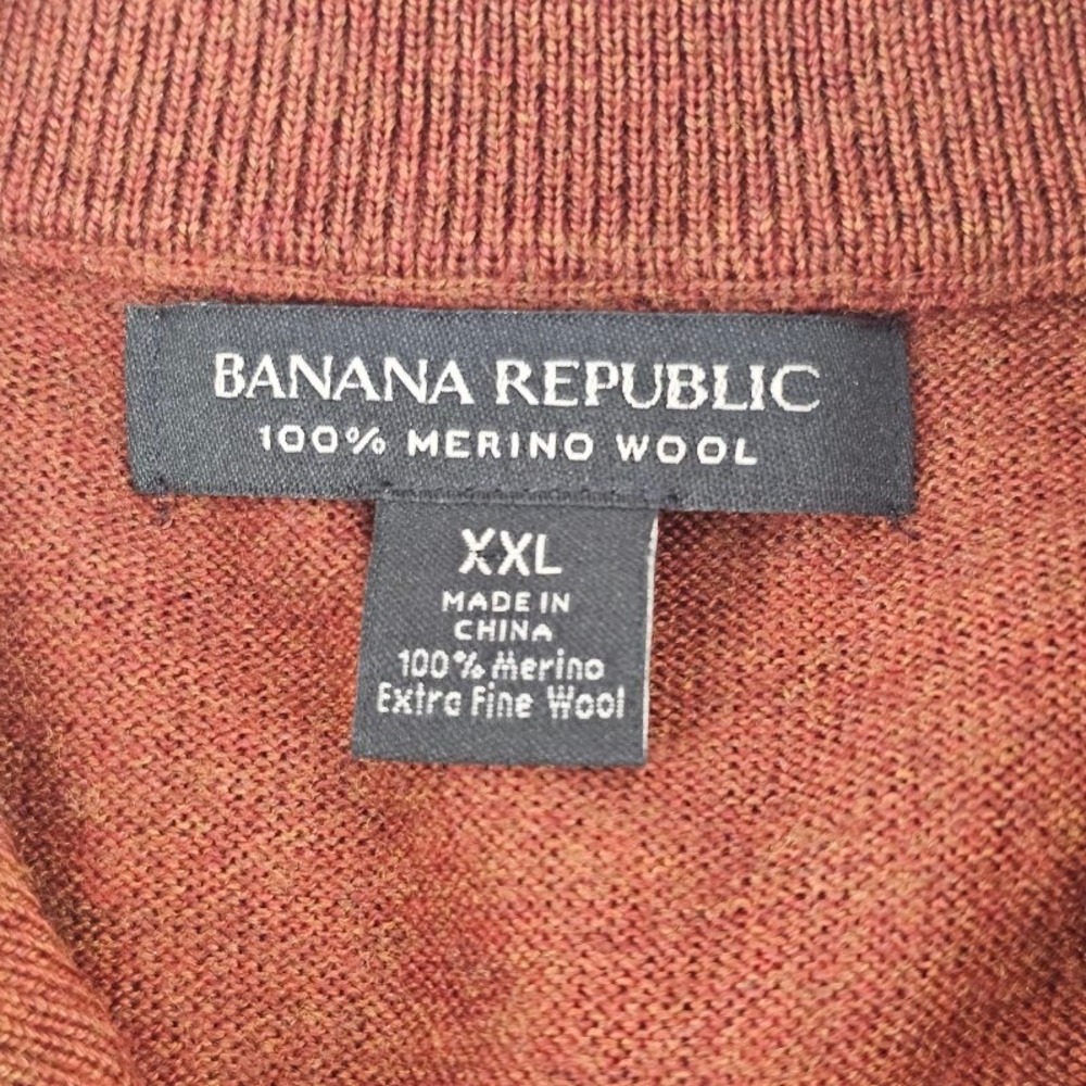 Banana Republic Sweater Mens XXL Orange Excellent 100% Merino Wool Quarter Zip - Picture 4 of 4